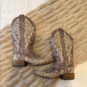 Corral Brown and Cream Embroidered Cowboy Boots